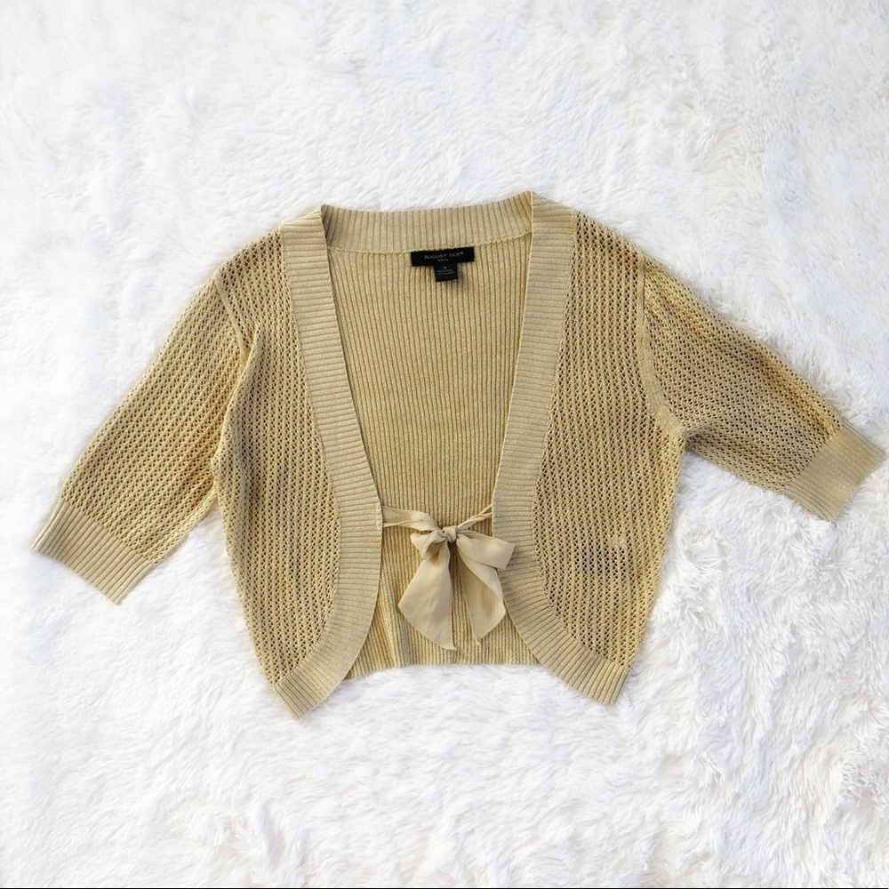 August Silk Knits Beige/Gold Coverup Tie Front Top